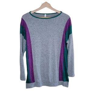 Emerald | Heathered Gray Purple Teal Lightweight Sweater Size Small